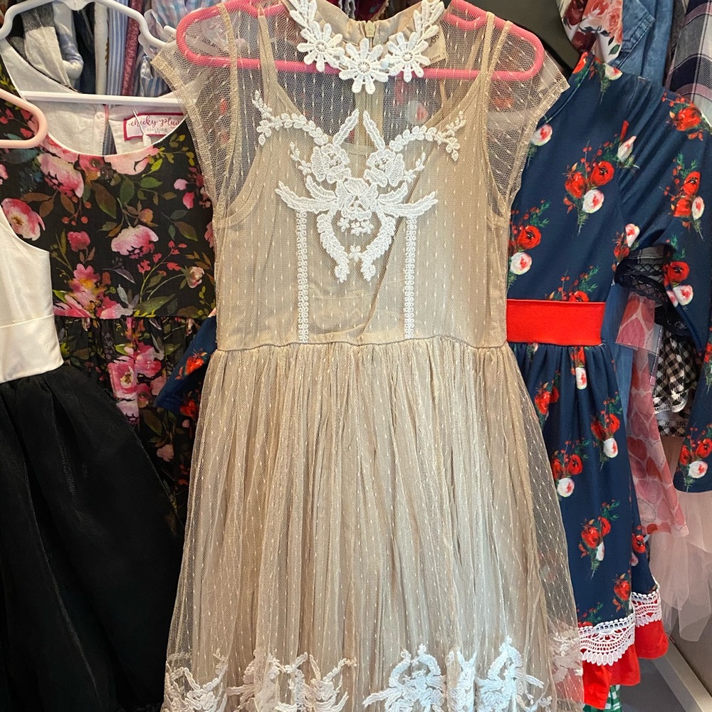 Joyfolie cream lace maxi dress- size 5